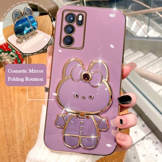 เคสโทรศัพท์มือถือ ซิลิโคนนิ่ม ลายการ์ตูนกระต่าย 3D พร้อมกระจกแต่งหน้า สําหรับ OPPO Reno 5 Pro Reno 6 Pro Reno 5F Reno 6Z Reno 7