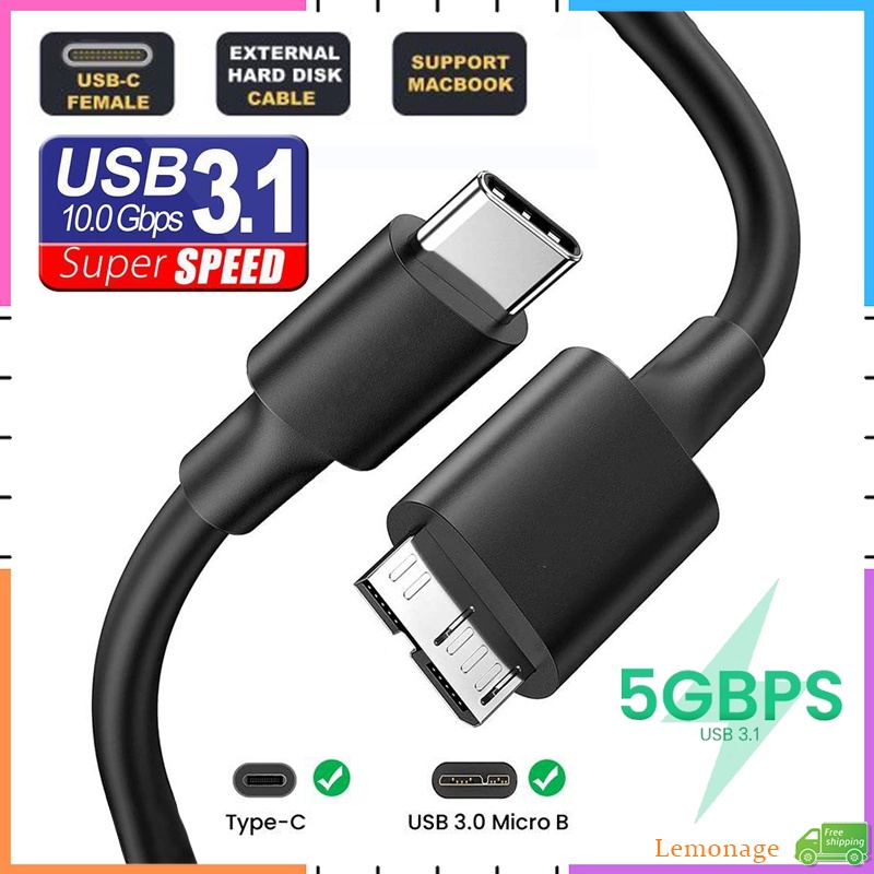 คลังสินค้าพร้อมUSB 3.1 Type C ถึง USB 3.0 Micro B Cable Connector Data Cable for Hard Drive สมาร์ทโฟน 5GBPS Sync Data Transfer Cord