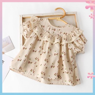 Girls doll shirt summer new childrens short-sleeved shirt floral shirt cotton baby bubble sleeve shirt thin