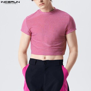 INCERUN Mens Fashion Flash Short Pink Short Sleeve T-shirt