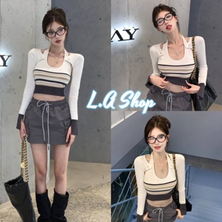 L.A Shop พร้อมส่ง เสื้อคล้องคอไหมพรม เว้าหลัง ดีเทลลายทางใส่สบายน่ารักมาก "9A106"