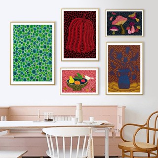 Yayoi Kusama โปสเตอร์ภาพวาดผ้าใบ รูปเห็ด สําหรับตกแต่งผนังบ้าน ห้องนั่งเล่น