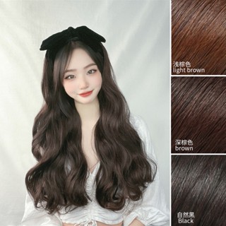 Korean Style Gentle Big Waves Women Long Wig with Bowknot Hair Band Fashion All-match hair Extensions