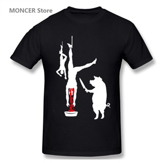 เสื้อยืดแขนสั้นใหม่ เสื้อยืดแขนสั้น ผ้าฝ้ายแท้ 100% พิมพ์ลาย PIG LINE BUTCHER SHOP Karma Peta สําหรับผู้ชาย และผู้หญิงS-