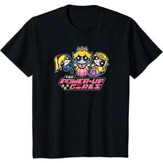 เสื้อยืดแขนสั้น2023  New  spring and summer American cartoon Powerpuff Girls and MOJO JOJO graphic tee Mens 100% Cotton