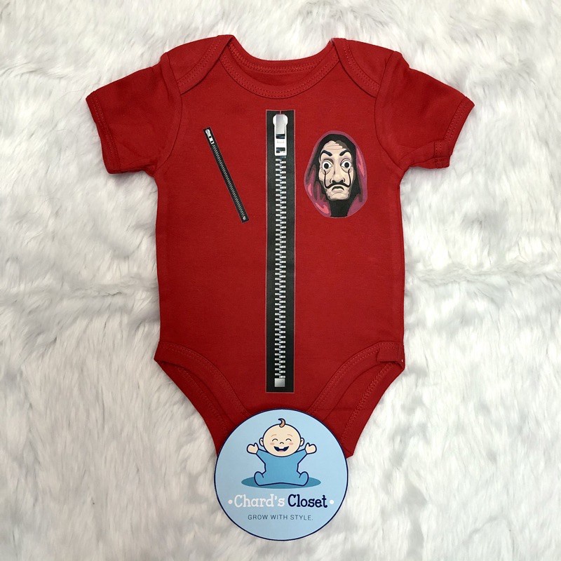 Customized Money Heist Themed Print on Baby Onesie VREW