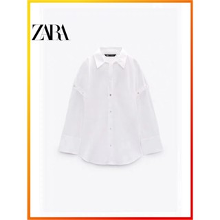 Zara เสื้อเชิ้ตแขนยาว ทรงหลวม แต่งกระดุม สีทอง แฟชั่นฤดูใบไม้ผลิ สําหรับผู้หญิง 2481920250