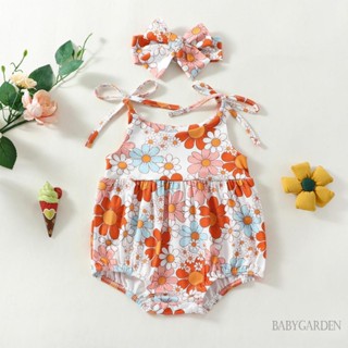 Babygarden-3-24m บอดี้สูท แขนกุด พิมพ์ลายดอกไม้ / กระทิง + ที่คาดผม แฟชั่นฤดูร้อน สําหรับเด็กผู้หญิง