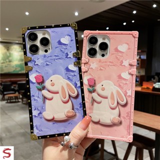 เคสโทรศัพท์มือถือ ทรงสี่เหลี่ยม ลายกระต่าย ดอกกุหลาบน่ารัก สําหรับ Vivo S16 Pro S15 S12 S10 S10E S9 S7 S1 Pro X80 X70 X60 X50 X30