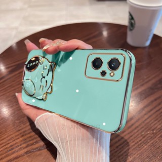 เคสโทรศัพท์มือถือ TPU นิ่ม ขอบตรง ลายแมวน่ารัก 3D พร้อมขาตั้ง สําหรับ Realme 9i