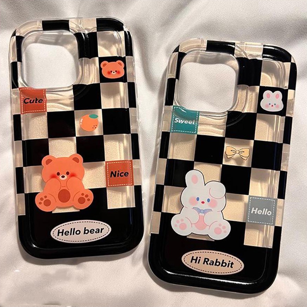 กรณีกันกระแทกสำหรับ iPhone 11 13 12 16 Pro Max 14 15 Pro Max XR XS MAX 6 6s 7 8 Plus 14 15 Pro การ์ตูนหมีกระต่ายกรณี