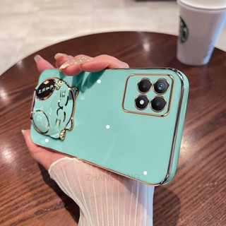 เคสโทรศัพท์มือถือ TPU นิ่ม ขอบตรง ลายแมวน่ารัก 3D พร้อมขาตั้ง สําหรับ Realme 8i