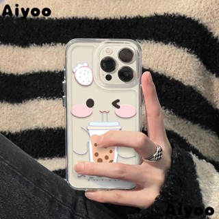 ✅Cu8h เคสป้องกันโทรศัพท์มือถือ แบบนิ่ม ลายการ์ตูนชานม สตรอเบอร์รี่ สําหรับ Apple iPhone 14 13promax 12 11 7 8plus