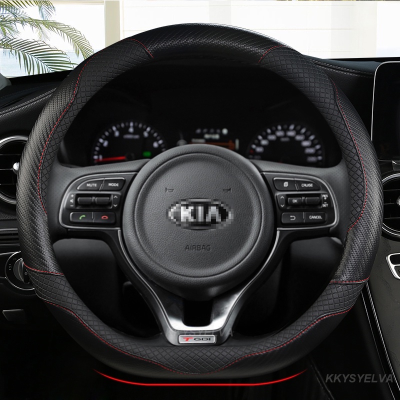 D รูปร่างพวงมาลัยรถคาร์บอนไฟเบอร์หนังสําหรับ Kia Optima 2018 Forte 2018 Soul 2017 2018 Kia Stinger 2