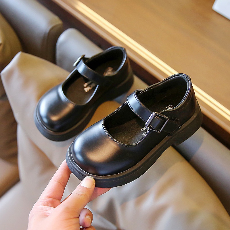 รองเท้าแพลตฟอร์ม หนัง PU สีดํา สไตล์เจ้าหญิง สําหรับเด็กผู้หญิง 23-35