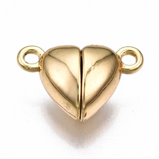 2Set Brass Magnetic Clasps Nickel Free Heart Real 18K Gold Plated 9.5x15x6mm Hole: 1.5mm