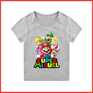 เสื้อยืดแขนสั้นลําลอง ผ้าฝ้าย พิมพ์ลายการ์ตูน Super Mario แฟชั่นสําหรับเด็กผู้ชาย และเด็กผู้หญิง