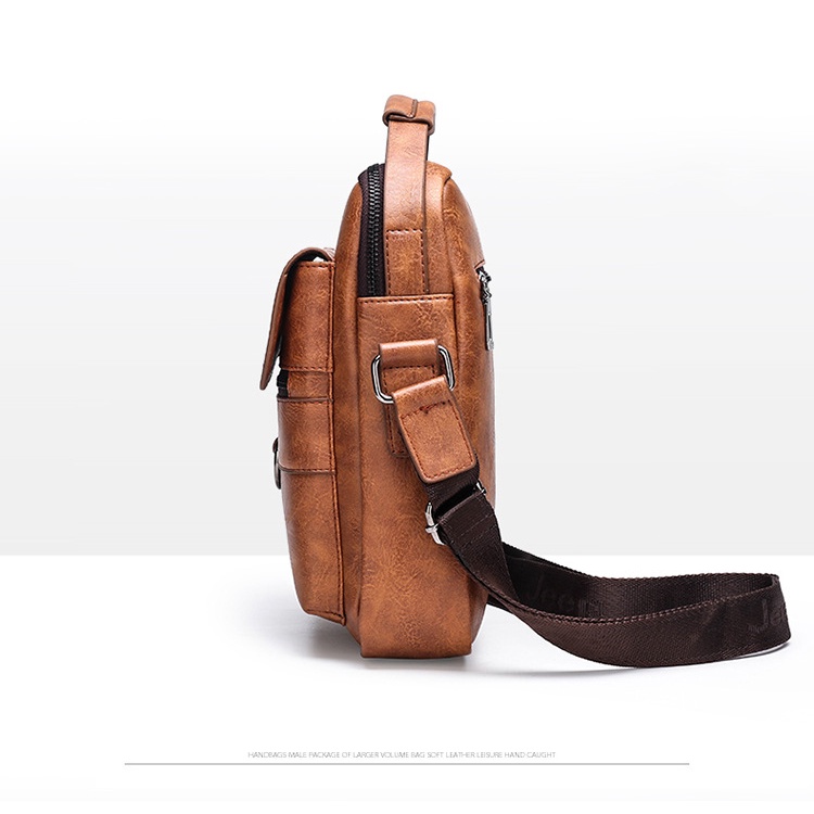 Jeep BULUO PU สีทึบ Soft Face ผู้ชายไหล่ Crossbody กระเป๋าธุรกิจ Retro กระเป๋าเอกสารพร้อมกระเป๋าและกระเป๋าสตางค์ชุด