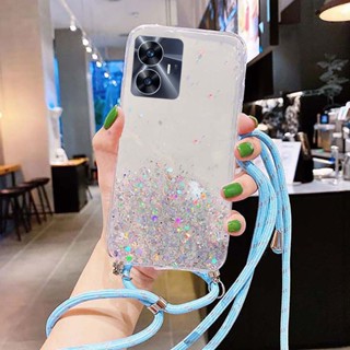 เคสโทรศัพท์มือถือแบบนิ่ม ใส ลายท้องฟ้ากลางคืน ระยิบระยับ พร้อมสายคล้องไหล่ หรูหรา สําหรับ Realme C55