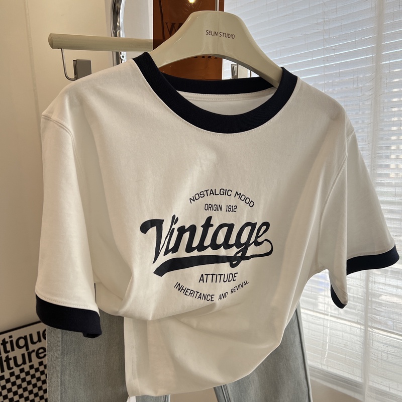 Summer cotton 200g boutique short-sleeved t-shirt new letter print top women