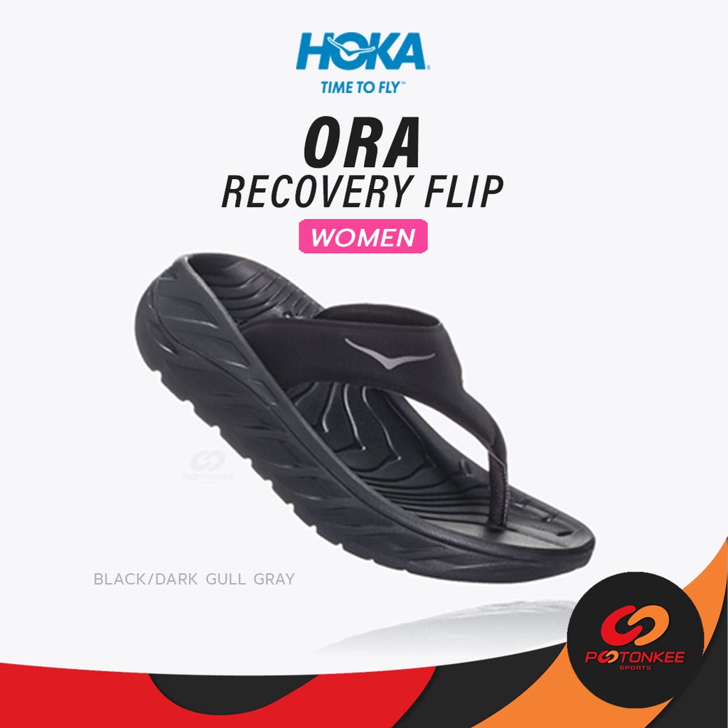 🔹ขายด่ว☀️Pootonkee Sports Hoka Women's Ora Recovery Flip (Black สีดำ) รองเท้าแตะผู้หญิง รองเท้าแตะเพื่อสุขภาพ รองเท้าหู