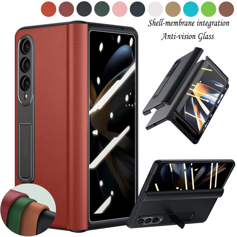 สําหรับ Samsung Galaxy Z Fold 765432 เคสมีบานพับและขาตั้ง เคส Fold7 ฝาหน้าพร้อมกระจกป้องกันความเป็นส่วนตัว fold6/5/4/3/2 Case