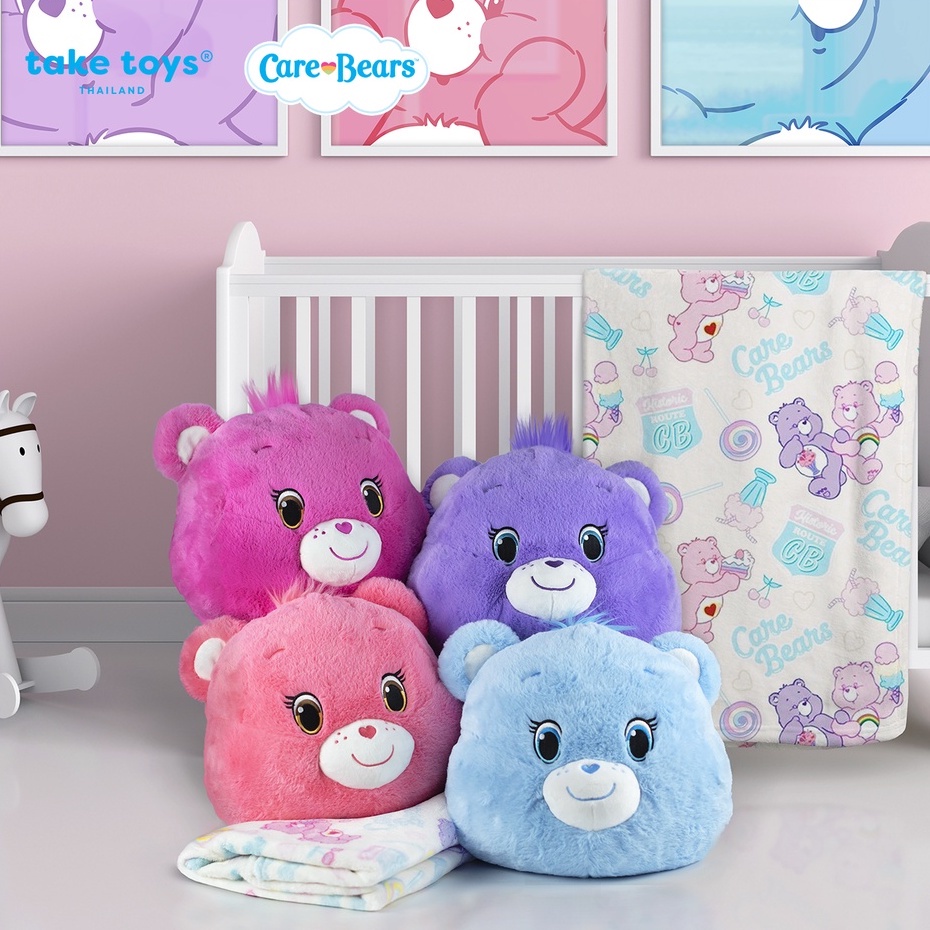 หมอนผ้าห่มแคร์แบร์ลิขสิทธิ์แท้ (Blanket Pillow Care Bears) ผ้าห่มรุ่นลายเก่าสีพาสเทล