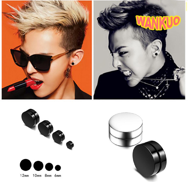 【WANKUO】ต่างหูกระดุมแม่เหล็ก สีดํา สไตล์เกาหลี พังก์ สําหรับผู้ชาย