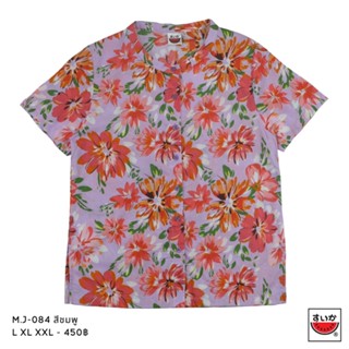 แตงโม (SUIKA) - เสื้อแตงโมคอจีนผ่าหน้าแขนสั้นพิมพ์ลายดอกไม้  (M.J-084)