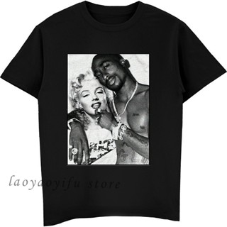 เสื้อยืดสีพื้น มาริลีนมอนโร 2Pac Tupac Shakur ผู้ชายเสื้อยืดฮาราจูกุฮิปฮอปสตรีทแวร์ Unisex ฤดูร้อนแฟชั่นกราฟิก Tshirts R