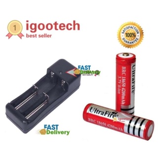 Eco ถ่านชาร์จ 18650 3.7V 4200 mAh 2 ก้อน (สีแดง) + ที่ชาร์จแบต ถ่าน