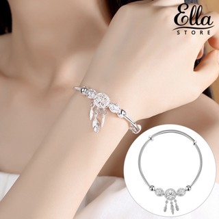 Ellastore123 กําไลข้อมือ รูปขนนก ประดับพู่ สีเงิน สําหรับเด็กผู้หญิง