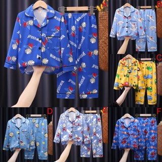 Korean Style Kids Boys Cotton Pyjamas Set Baby Sleepwear Children Long Sleeves Cartoon Print Pajamas Sleep Suit