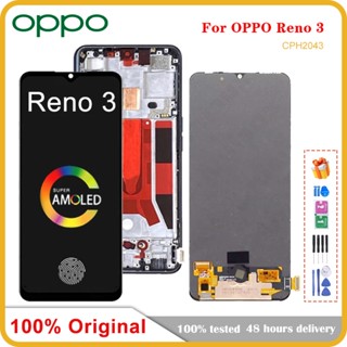 หน้าจอสัมผัสดิจิทัล LCD AMOLED 6.4 นิ้ว พร้อมกรอบ สําหรับ OPPO Reno 3 CPH2043 OPPO Reno3 4G 5G