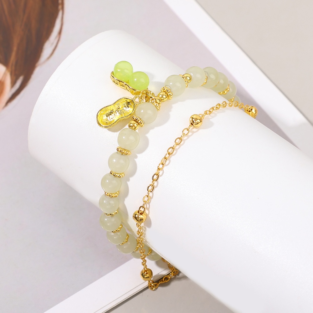 Goodwill สร้อยข้อมือ จี้ถั่วลิสง ประดับลูกปัดหยกเทียม สไตล์จีนย้อนยุค หรูหรา สีทอง สําหรับผู้หญิง