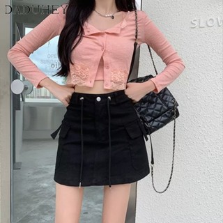 DaDuHey🎈 New Sweet Cool Hot Girl Denim Short Pantskirt Summer New Korean Fashion Girl Niche Belt Hip Skirt