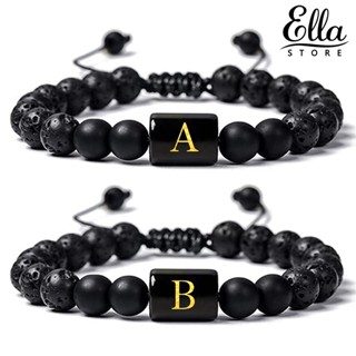 Ellastore123 สร้อยข้อมือ ลูกปัดหินเทียม ลายตัวอักษร A-Z ปรับได้ บรรเทาความเครียด เครื่องประดับแฟชั่น สําหรับทุกเพศ