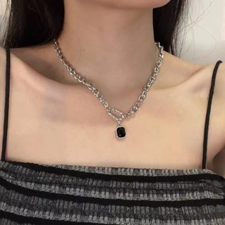 สร้อยคอโซ่ จี้อัญมณี สีดํา สําหรับผู้หญิง และผู้สูงอายุ