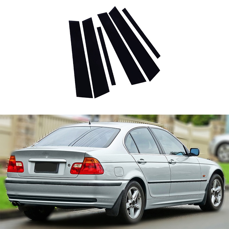 【ขายดี สไตล์】สติกเกอร์ติดเสาหน้าต่างรถยนต์ สีดํามันวาว สําหรับ BMW 3 Series E46 4 ประตู Sedan saloon 1998-2005 Pelekat Tiang Tiang 6 ชิ้น