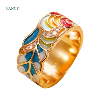 Fancy ใหม่ แหวนเคลือบ สีทอง หรูหรา เครื่องประดับแฟชั่น ของขวัญแฟนซี สําหรับผู้หญิง