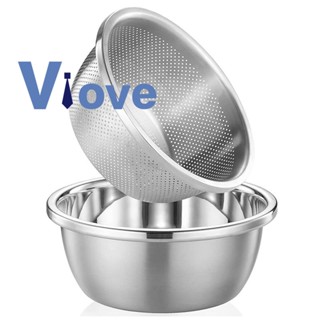 Stainless Steel Microporous Colander with Mixing Bowl Large Rice Washing Bowl Colander Food Strainer Set for Washing