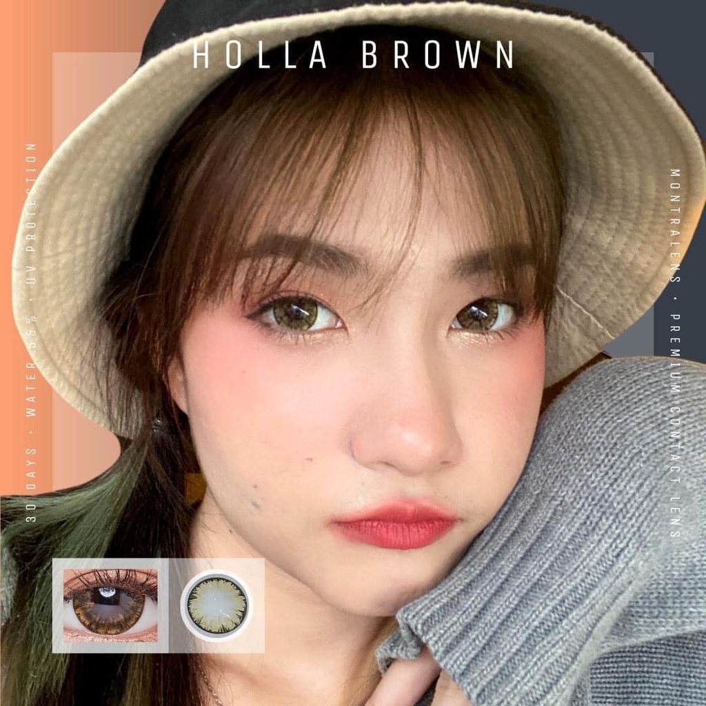🔥คอนแทคเลนส์ 💗ขนาดบิ๊กอาย/มินิ💗 Holla (Montra) สี : Brown/Gray