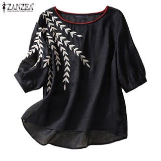 Zanzea เสื้อเบลาส์ คอกลม แขนสั้น ปักลาย สไตล์วินเทจ สําหรับผู้หญิง