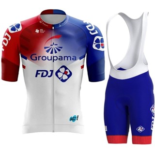 ใหม่ ชุดเสื้อกีฬาแขนสั้น กางเกงขาสั้น ลายทีม FDJ สีฟ้า สีแดง แฟชั่นฤดูร้อน สําหรับผู้ชาย เหมาะกับการขี่จักรยาน MTB