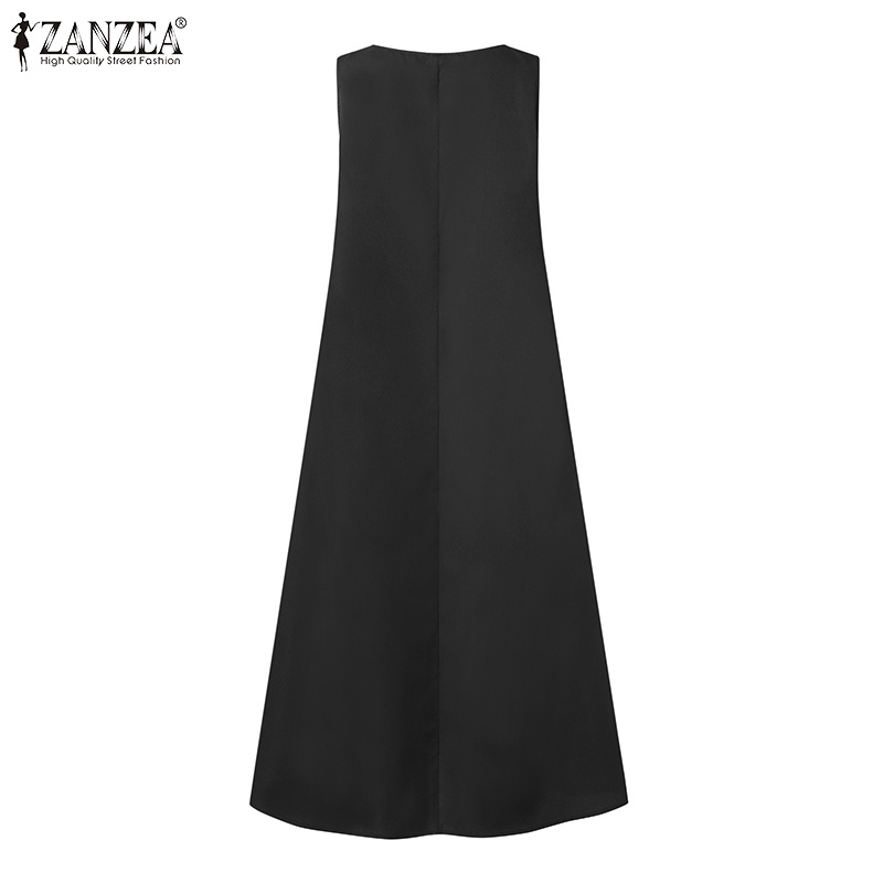 Zanzea ชุดเดรสแขนกุด คอปก ผ่าหลัง มีกระเป๋า สไตล์เกาหลี สําหรับผู้หญิง - รูปที่ 7