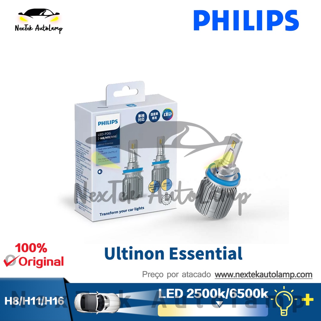 Philips Ultinon ไฟหน้ารถยนต์ LED CCT 12 24V H8 H11 H16 6500K 2500K สีเหลือง ขาว