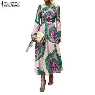 ZANZEA Women Fashion Floral Printed Long Sleeve Cocktail Party Prom Dress