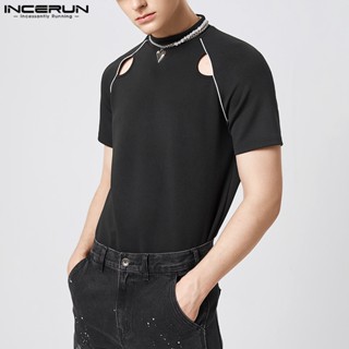 INCERUN Mens fashion hollowed short-sleeved T-shirt