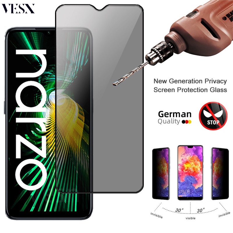 ฟิล์มกระจก ใช้สำหรับ กันเสือก ป้องกันคนมอง แบบเต็มจอ Realme Narzo 70 Pro 50i 50A Prime 50 30 30A 20 20A X7 X2 X50 Pro XT V15 V20 V23 V25 V30 5G 4G 2024