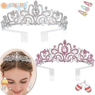 CACTU for Women Girls Crystal Headband Birthday Party Princess Rhinestone Crown Silver Tiara Crown Bride Headbands Wedding Prom Jewelry Bridal Hair Accessories with Combs